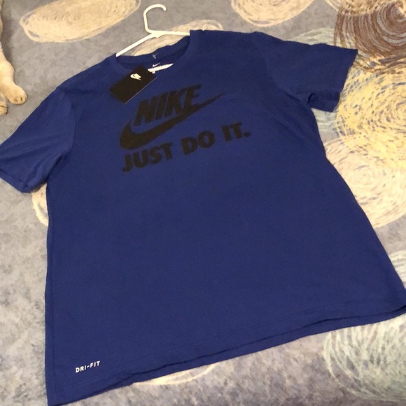 NIKE DRI FIT JUST DO IT BLUE AND BLACK T SHIRT - Picture 3 of 4